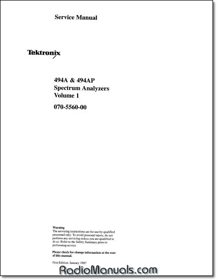 Tektronix 494A 494AP Service Manual Vol 1 Tektronix 494A 494AP Service Manual Vol 1